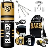 BLAICER Saco de Boxeo Adulto sin Relleno Equipado con Guantes Boxeo, Vendas Boxeo, Comba, Cadena...